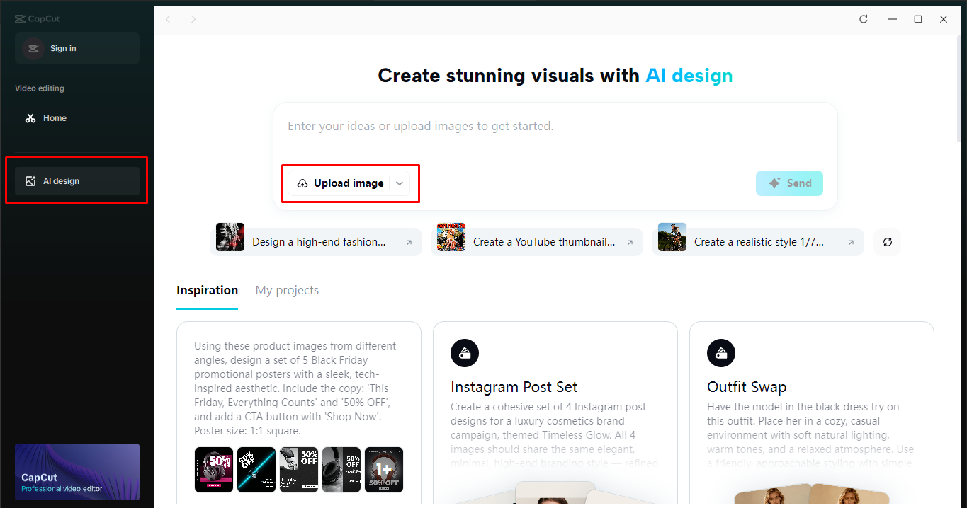 Accessing AI design in the CapCut desktop video editor