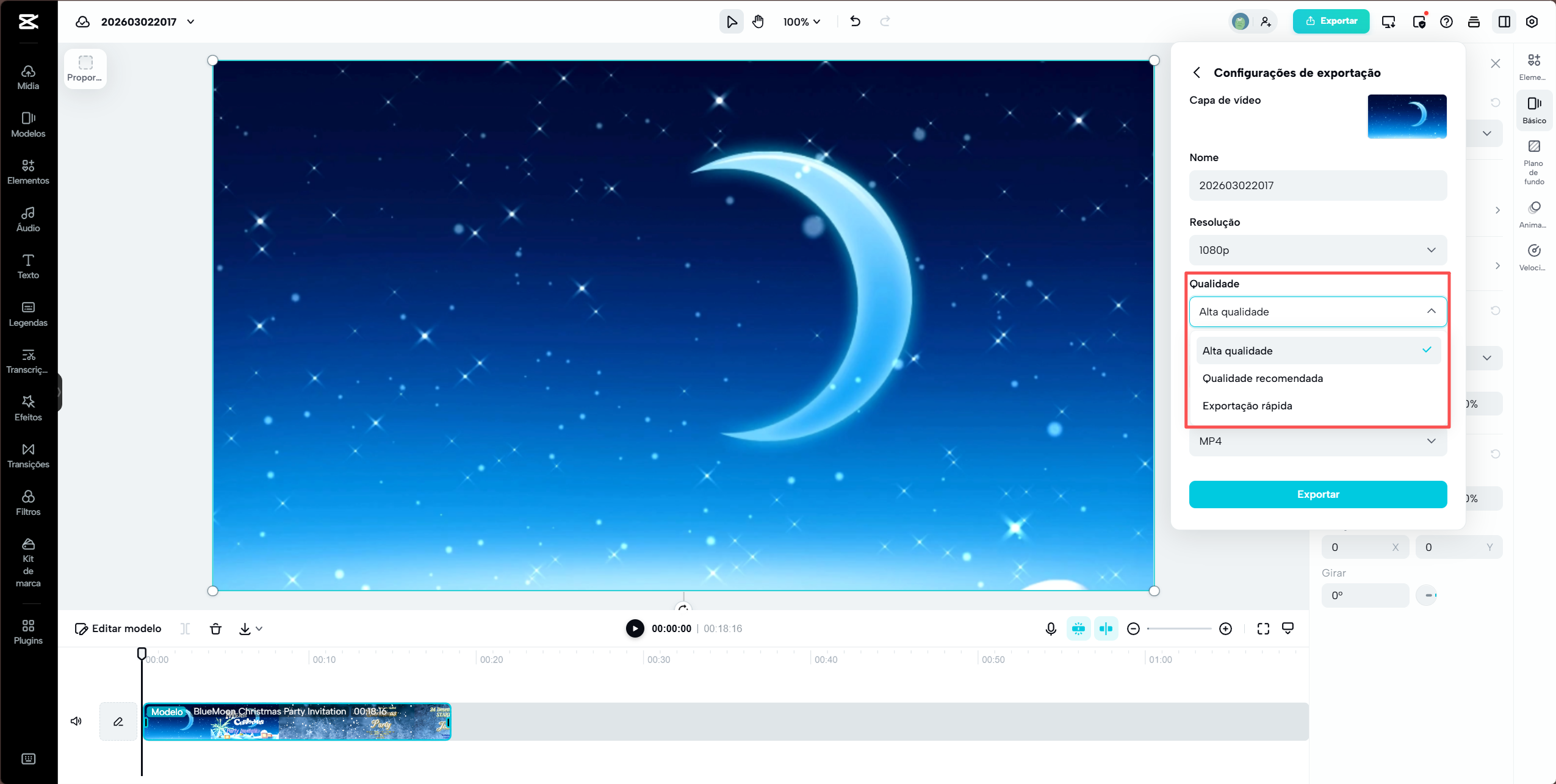Configuração de qualidade de vídeo