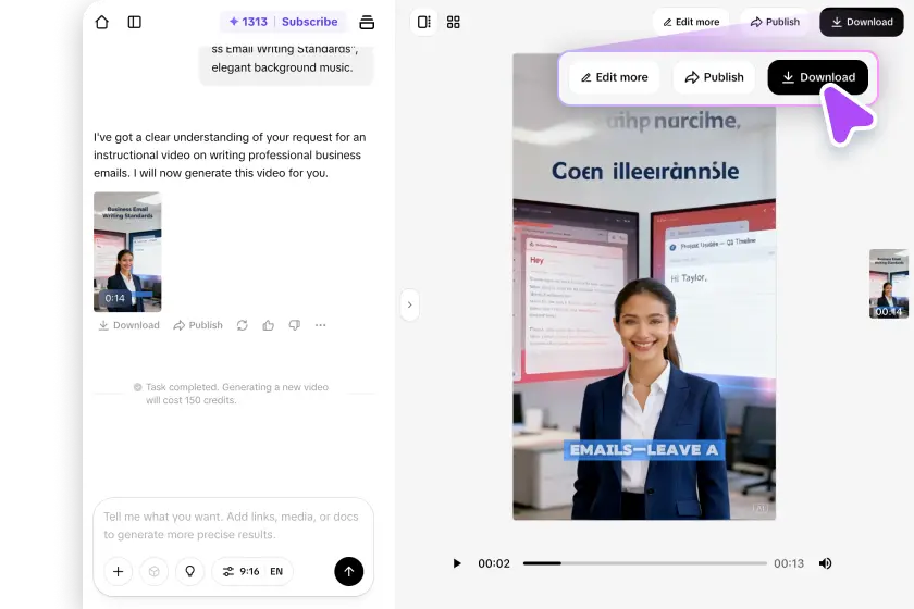 Exporting tutorial video from Pippit