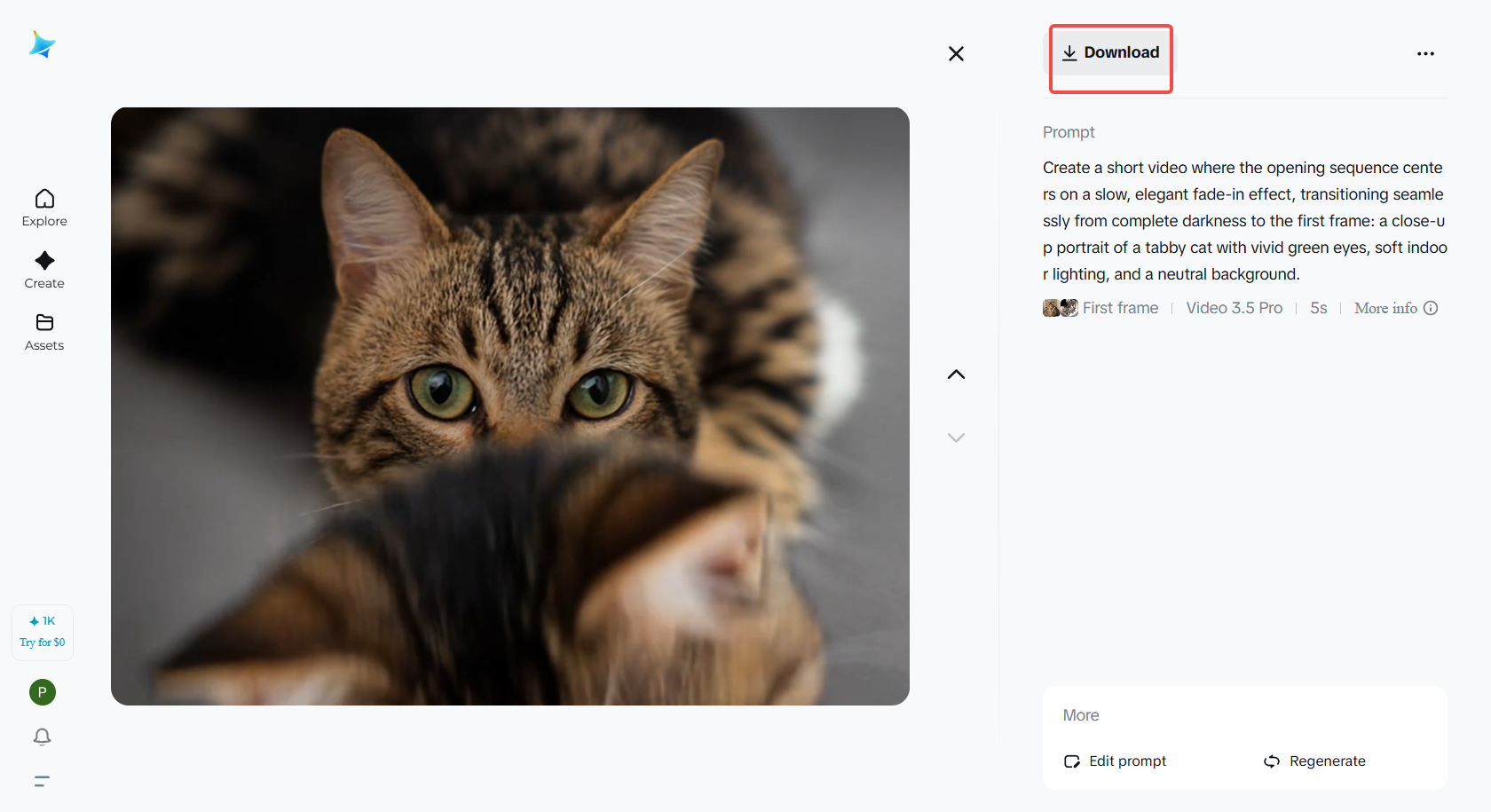 Downloading the fade effects video in Dreamina