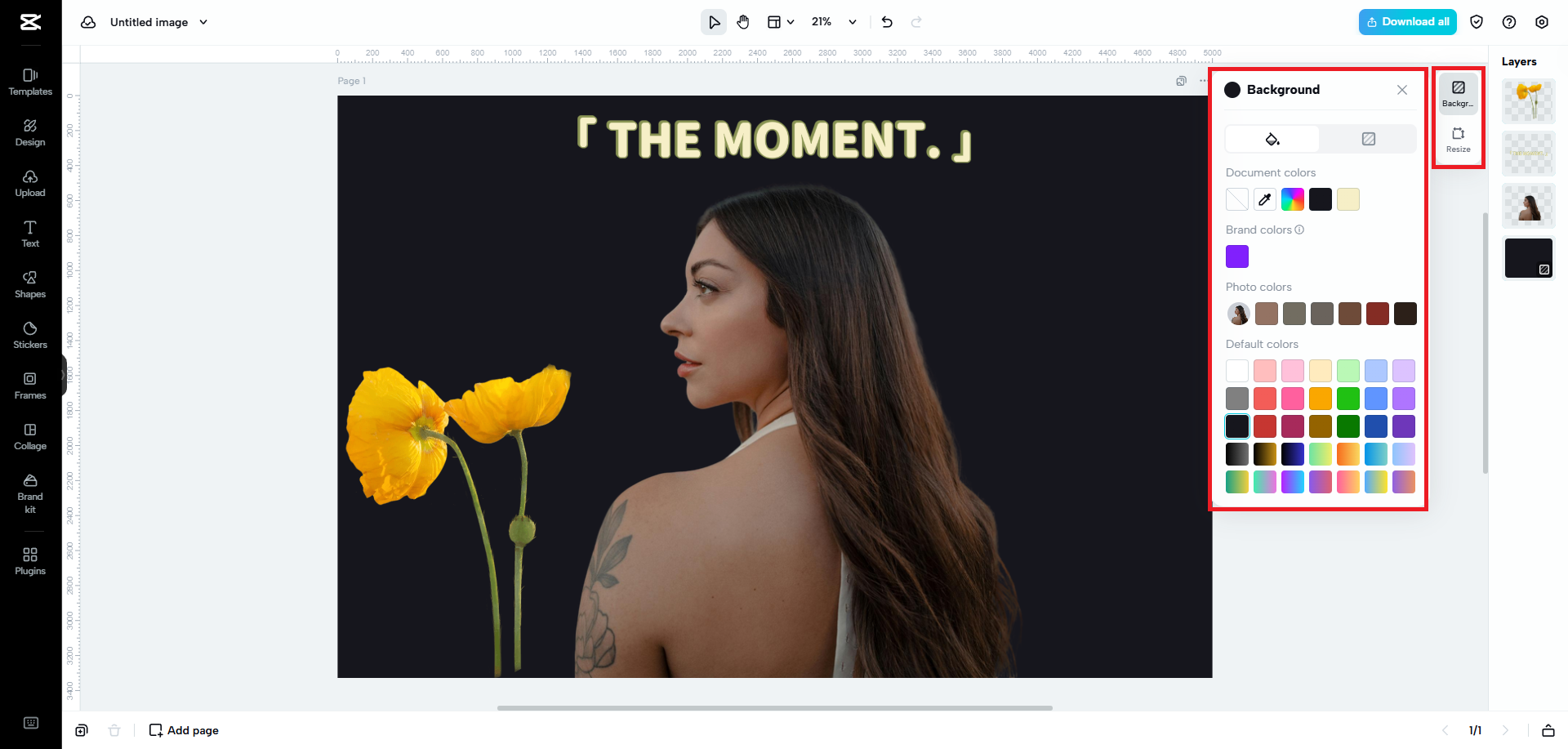 Add a new background or resize your image