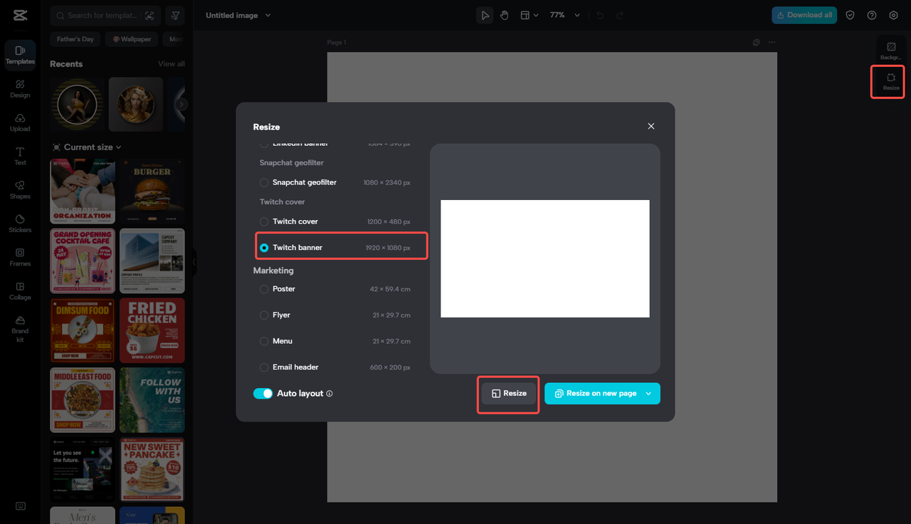 Resizing the photo in CapCut