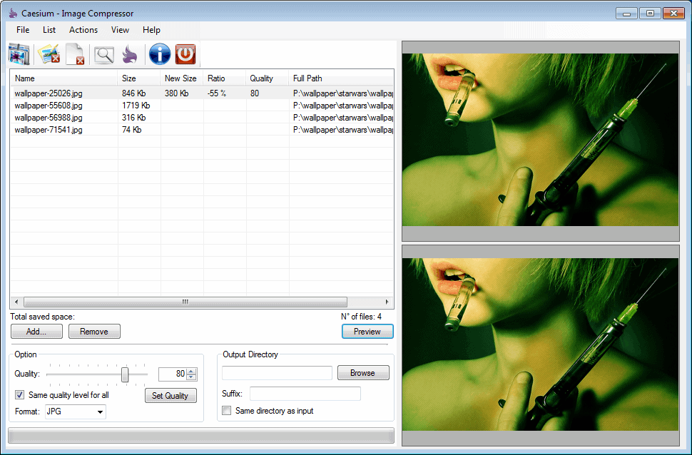 Interface of Caesium - best software for image compression