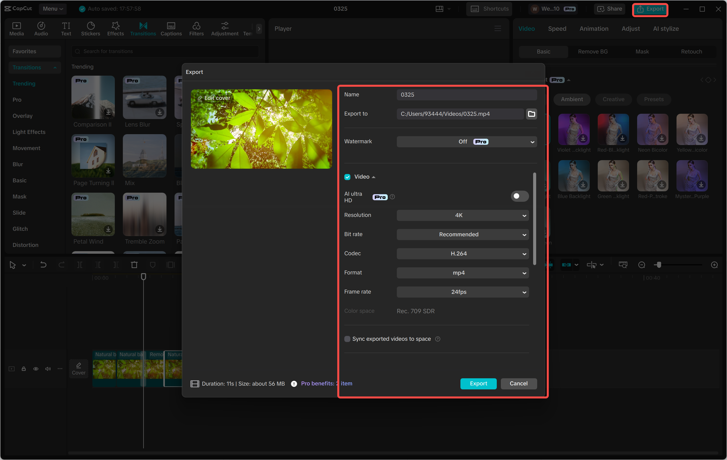 Exporting a video from the CapCut desktop video editor