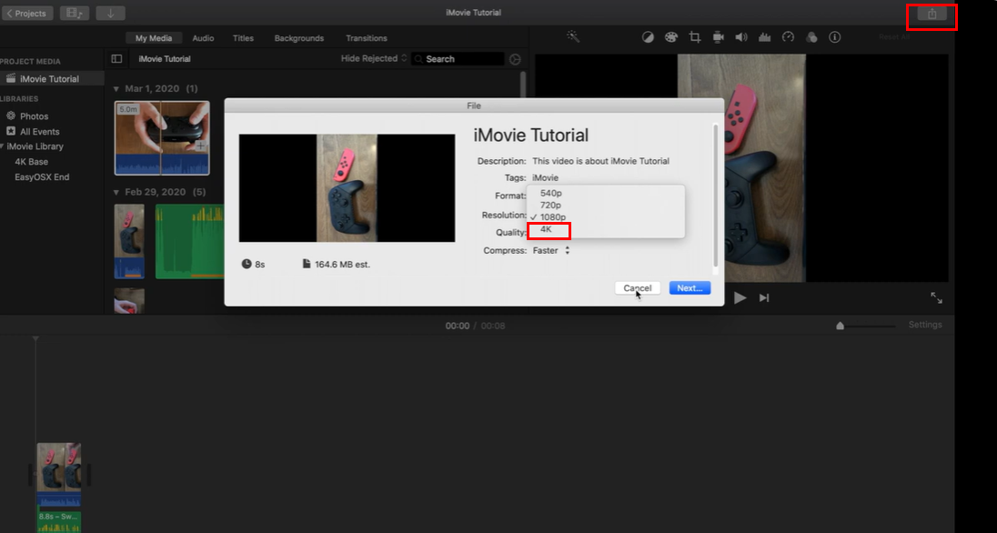 iMovie is the best Mac tool to enhance the video to 4k