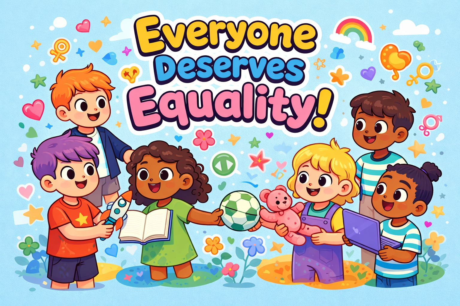 Cartoon-style gender equality illustration