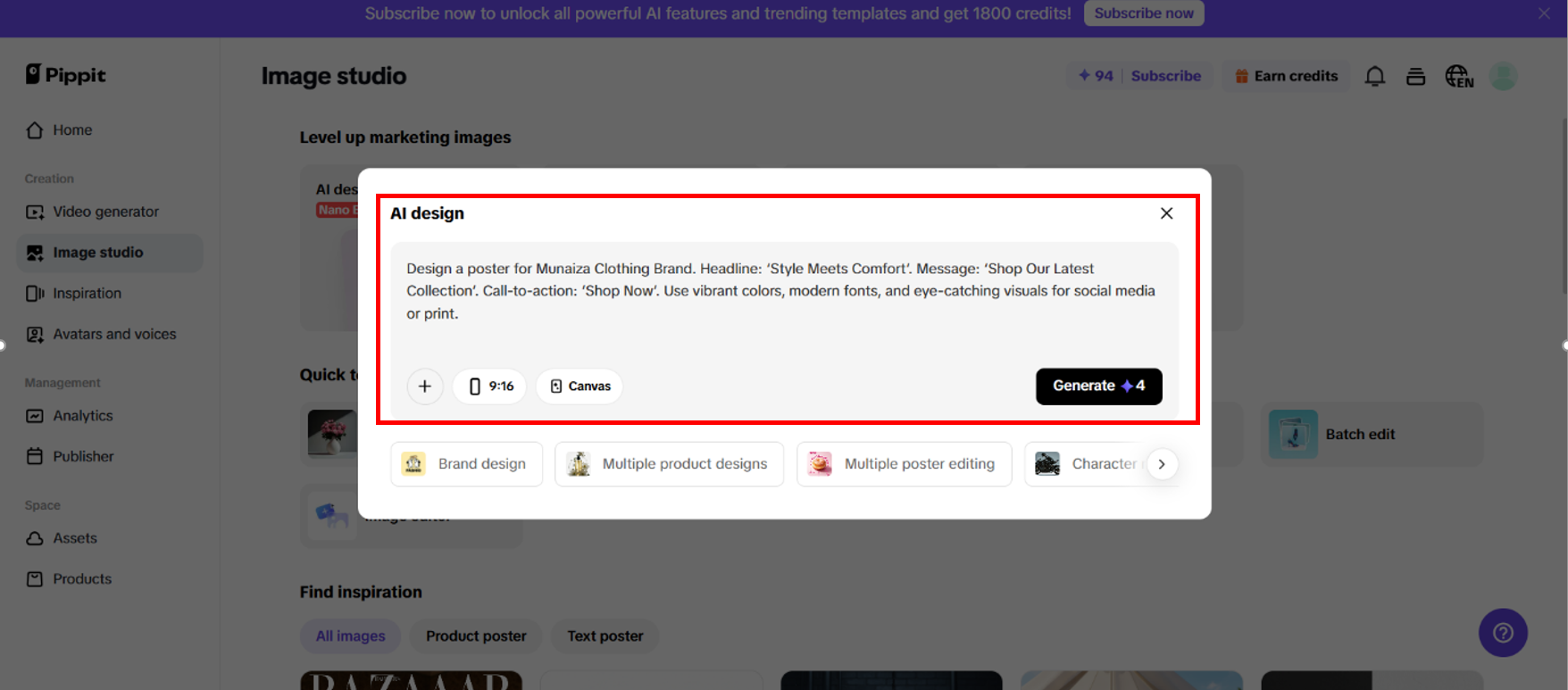Enter prompts and generate
