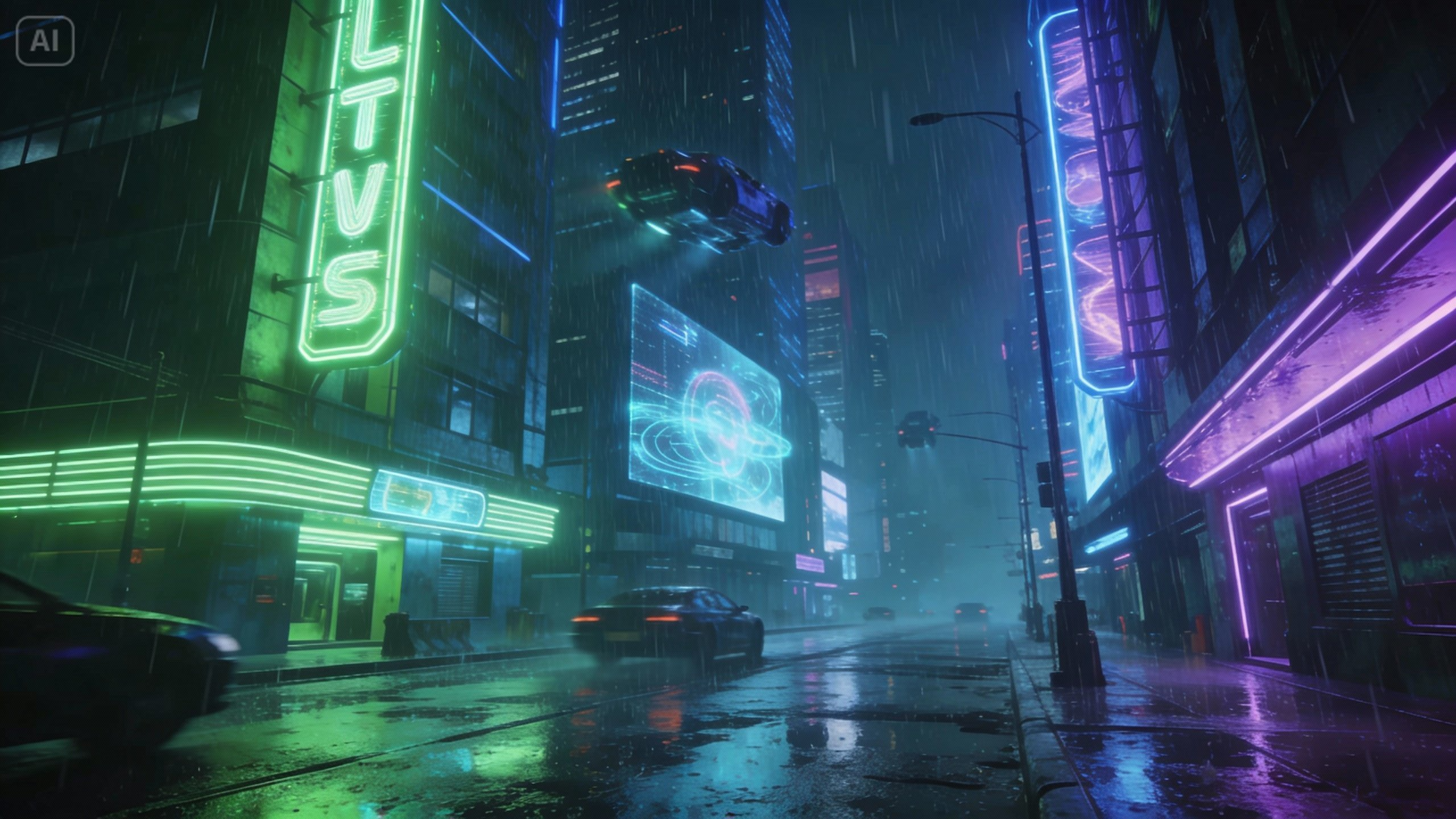 夜のネオンの街並み