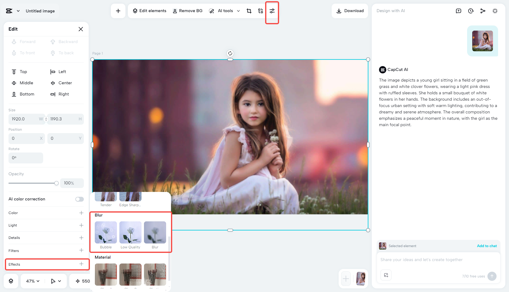 Editing the AI-generated photo in CapCut