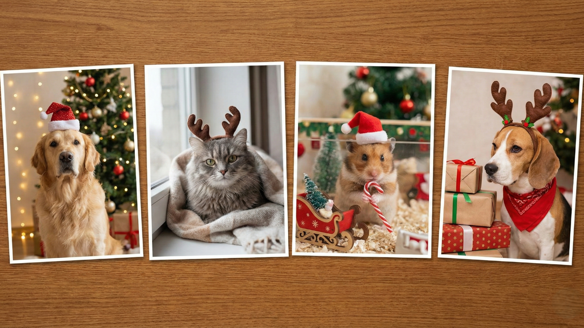 Pet portraits with Santa Hats