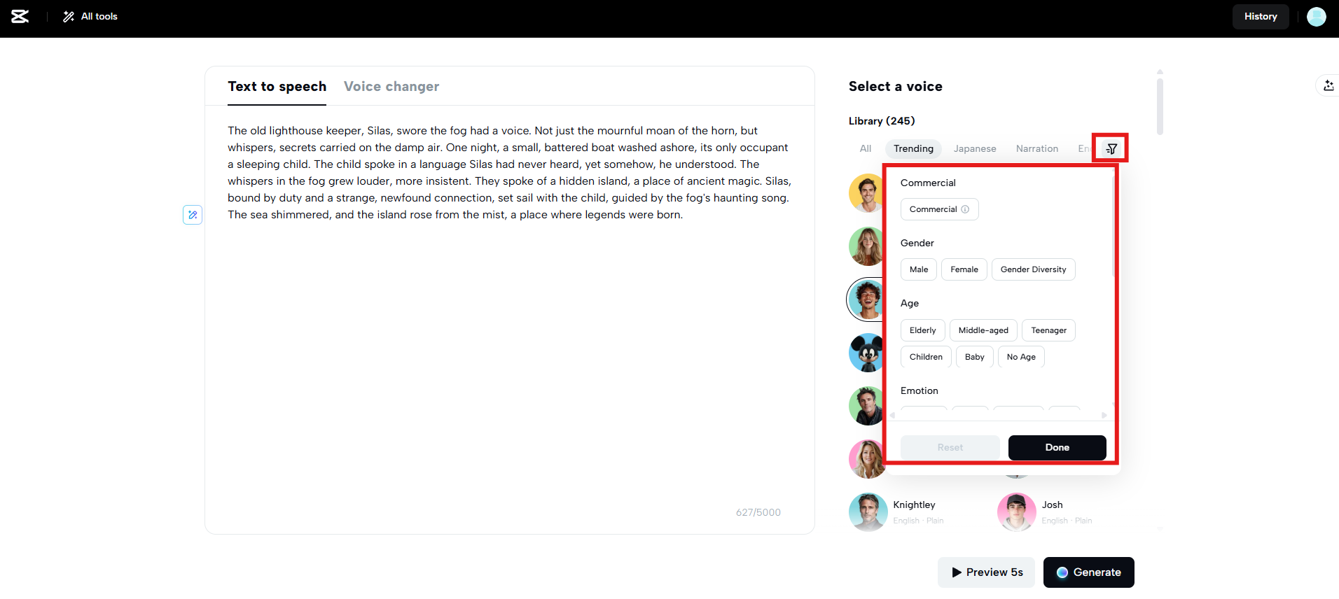 Applica filtri e scegli una voce dalla libreria