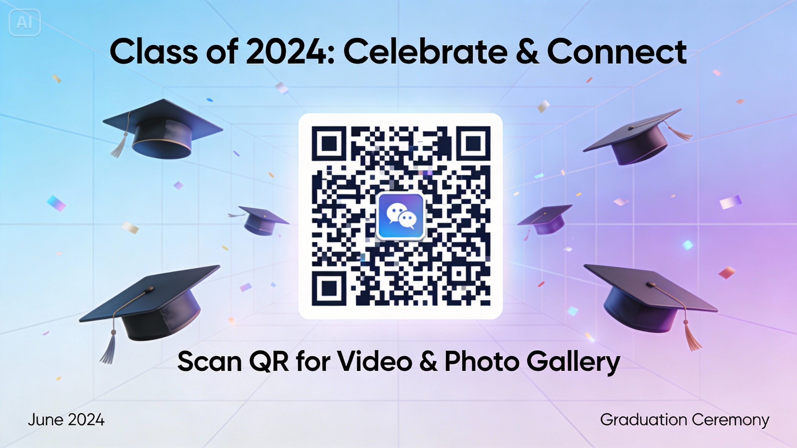 Un póster de graduación contemporáneo que tiene un código QR