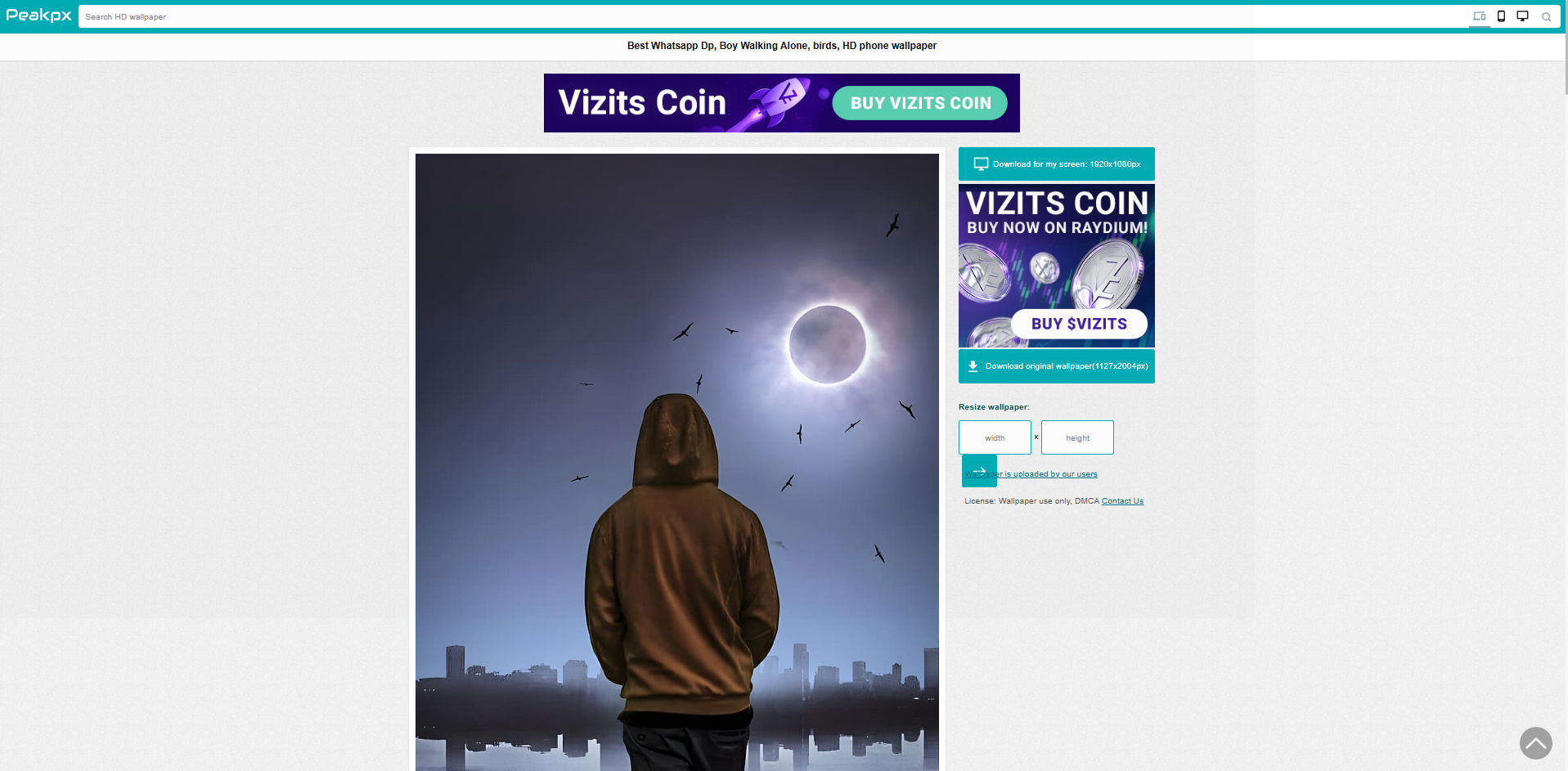 Peakpx'in arayüzü - erkekler için WhatsApp profil resimlerini indirmek için kullanışlı bir site