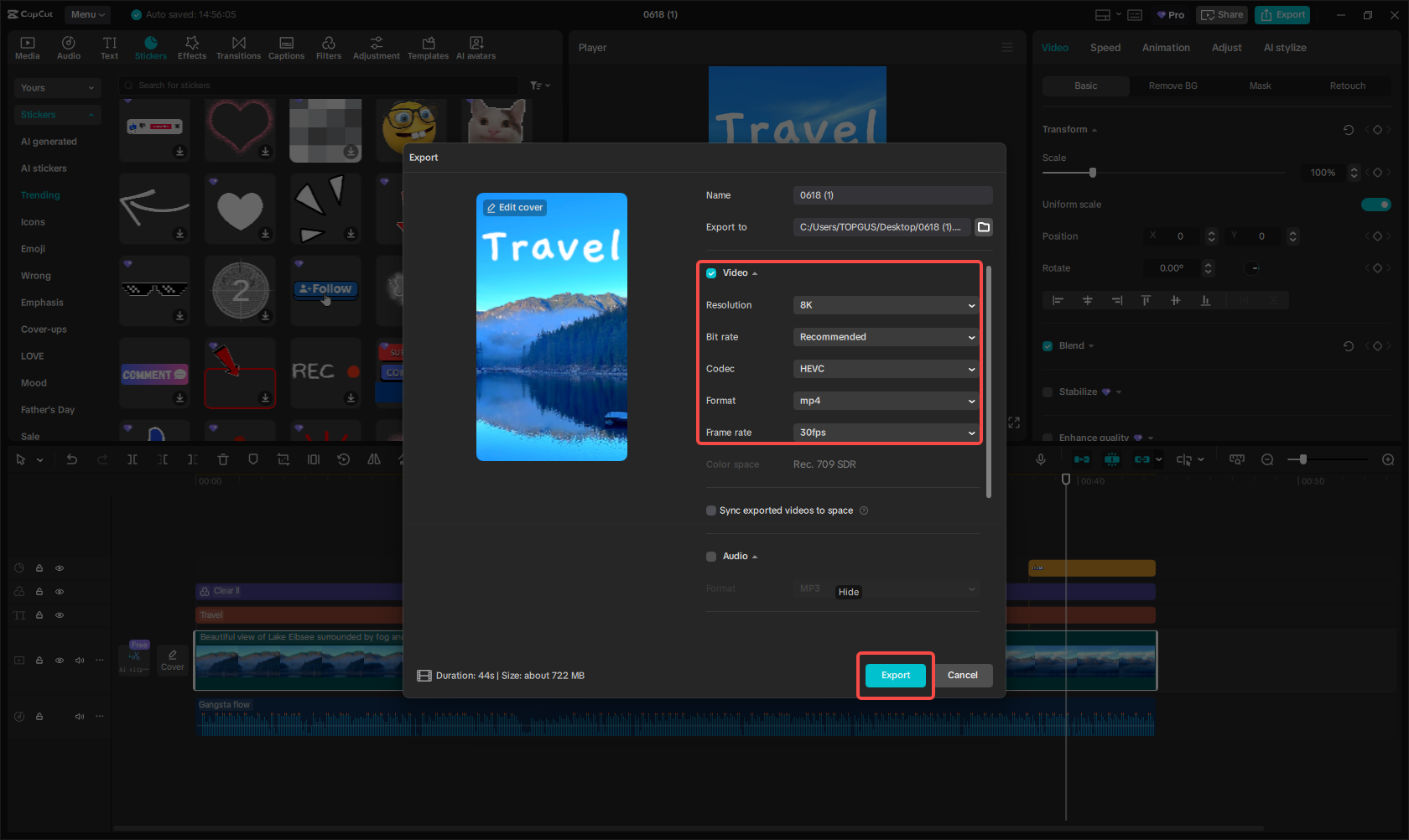 Instagram용 비디오 내보내기