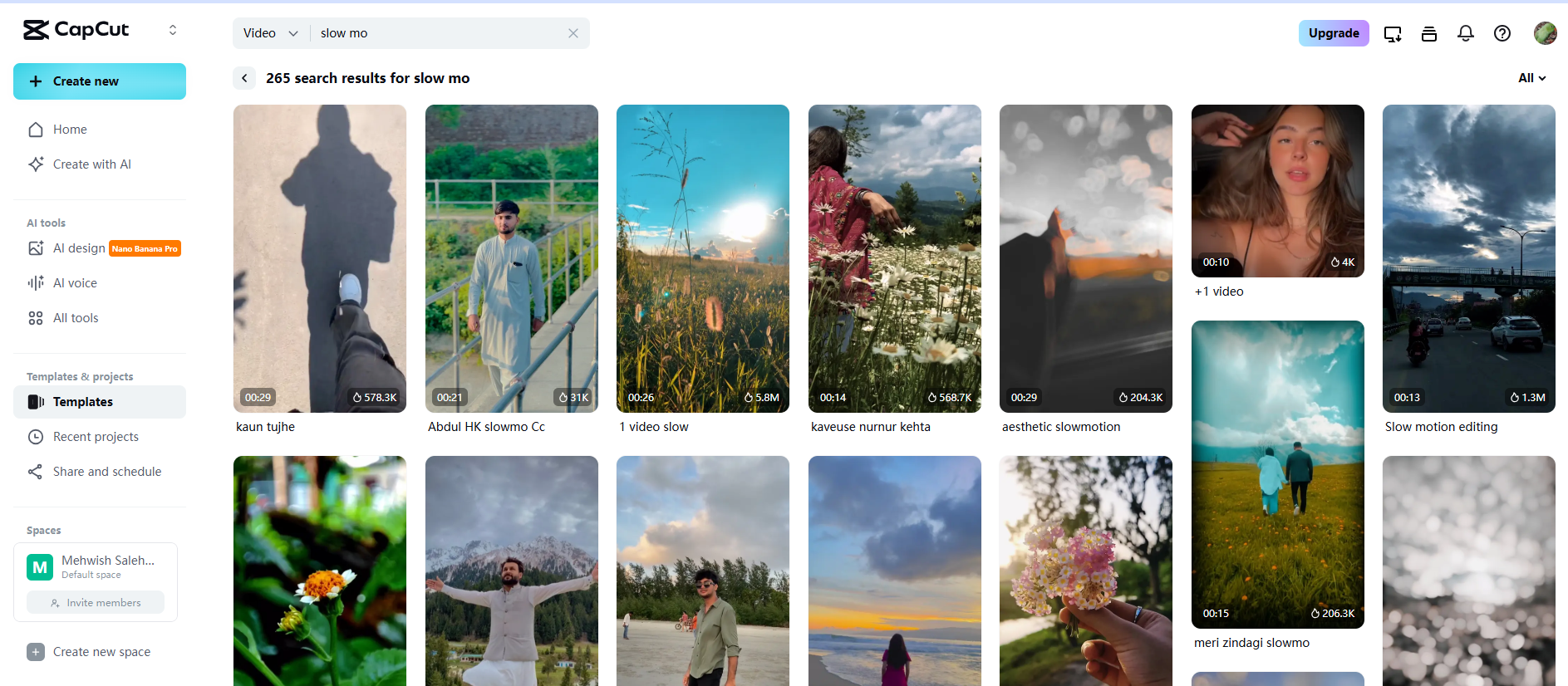 Template library view inside capcut web editor