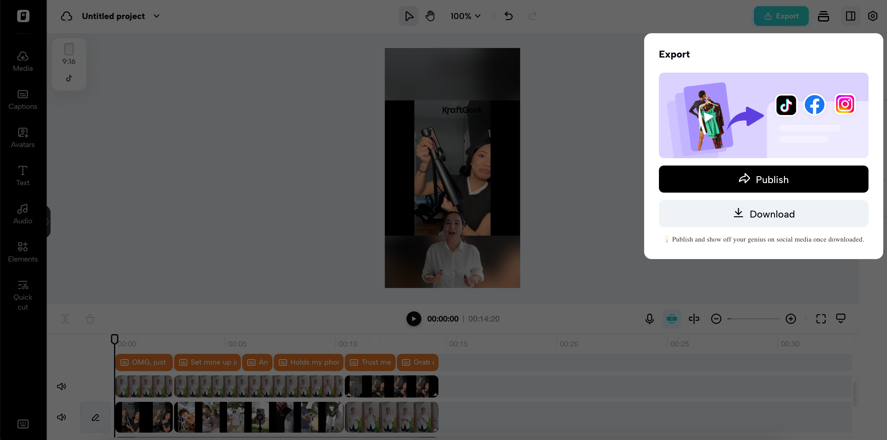 Export videos from Pippit