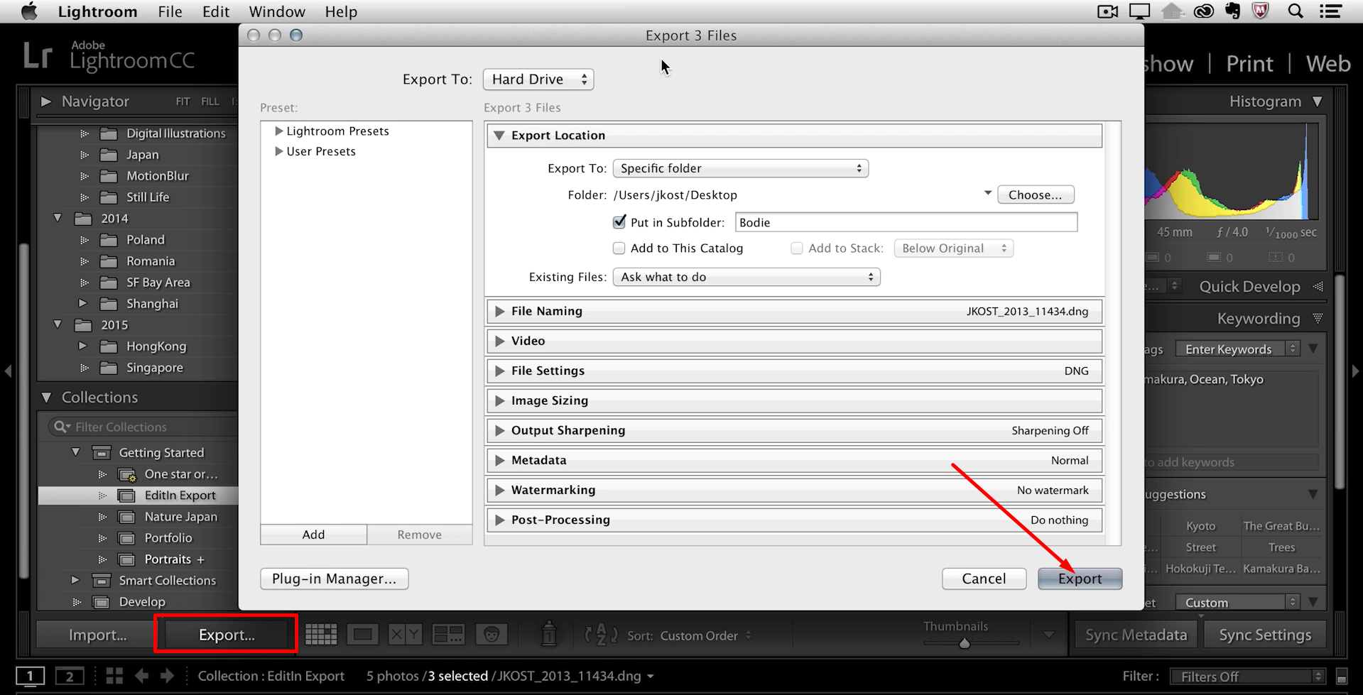 Downloading a photo from Lightroom