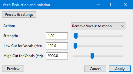 Remove vocals to mono