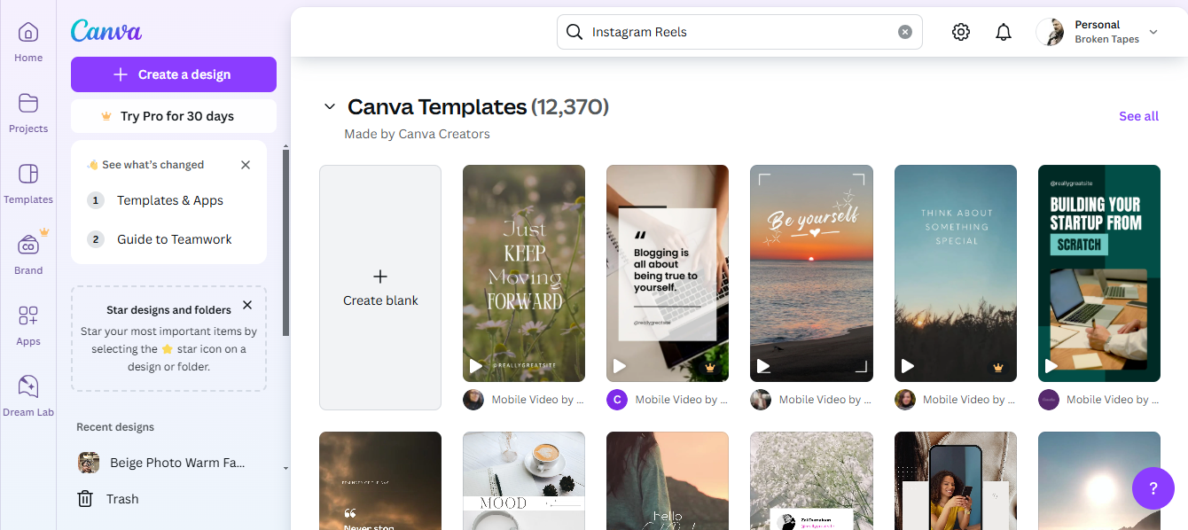 Set up your Reel template