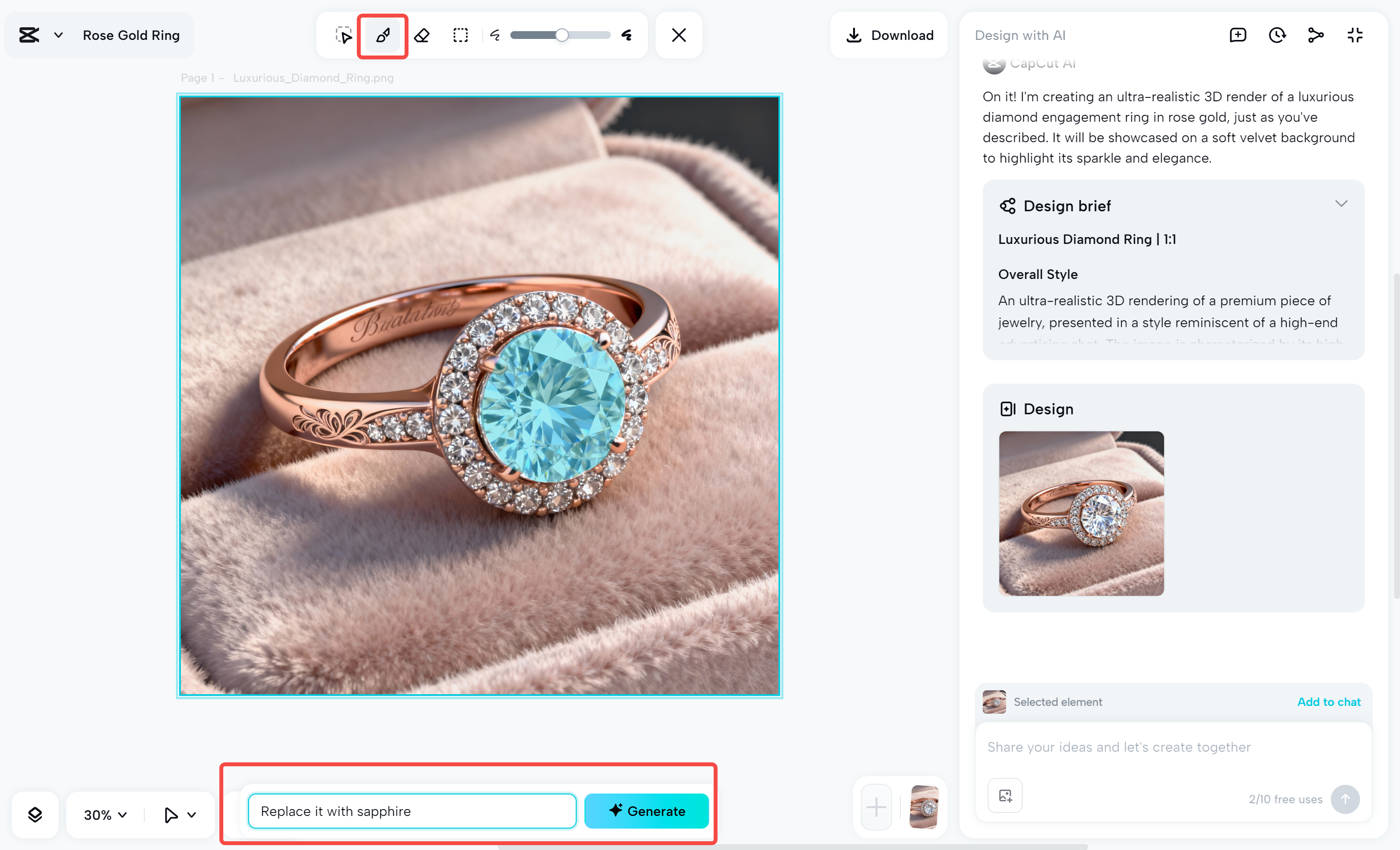 Generating the image on the CapCut desktop video editor
