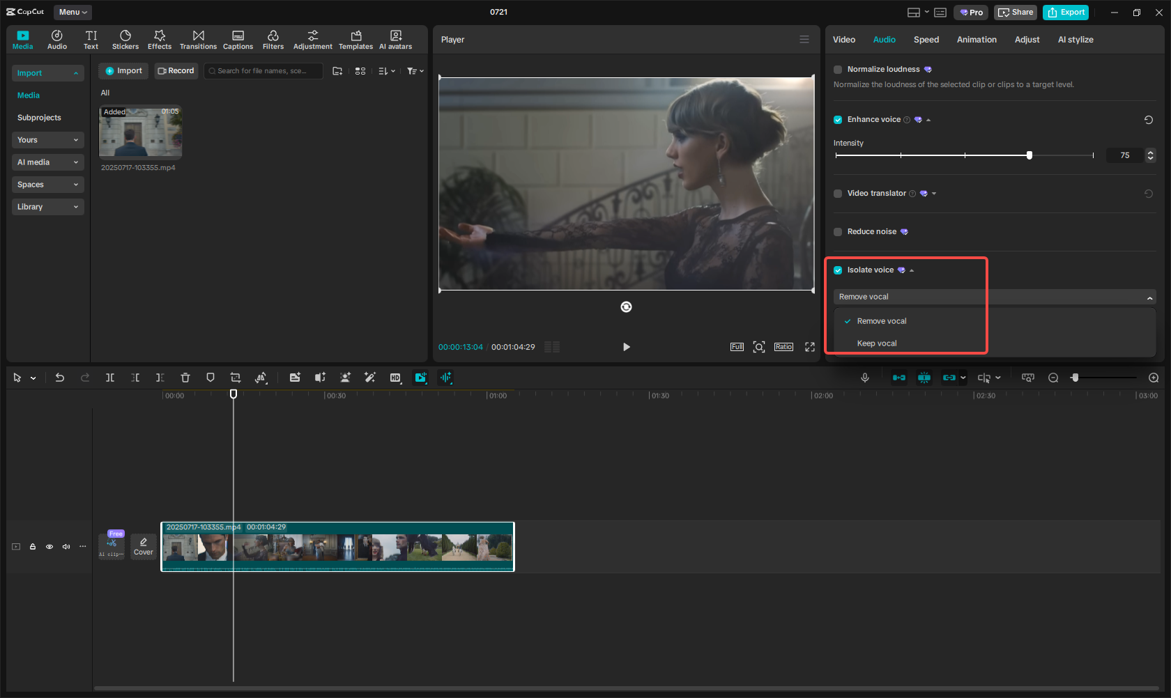 Isolate vocals from a music track