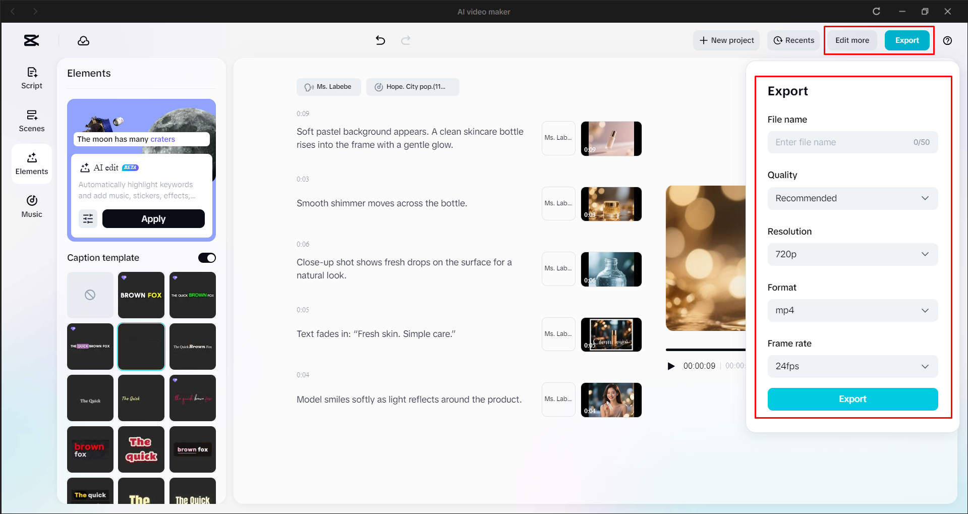 Exporting the video from the CapCut desktop video editor