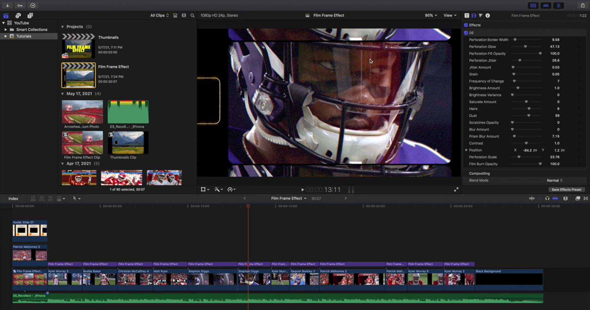 Interface of Final Cut Pro - useful software for using film frame overlays