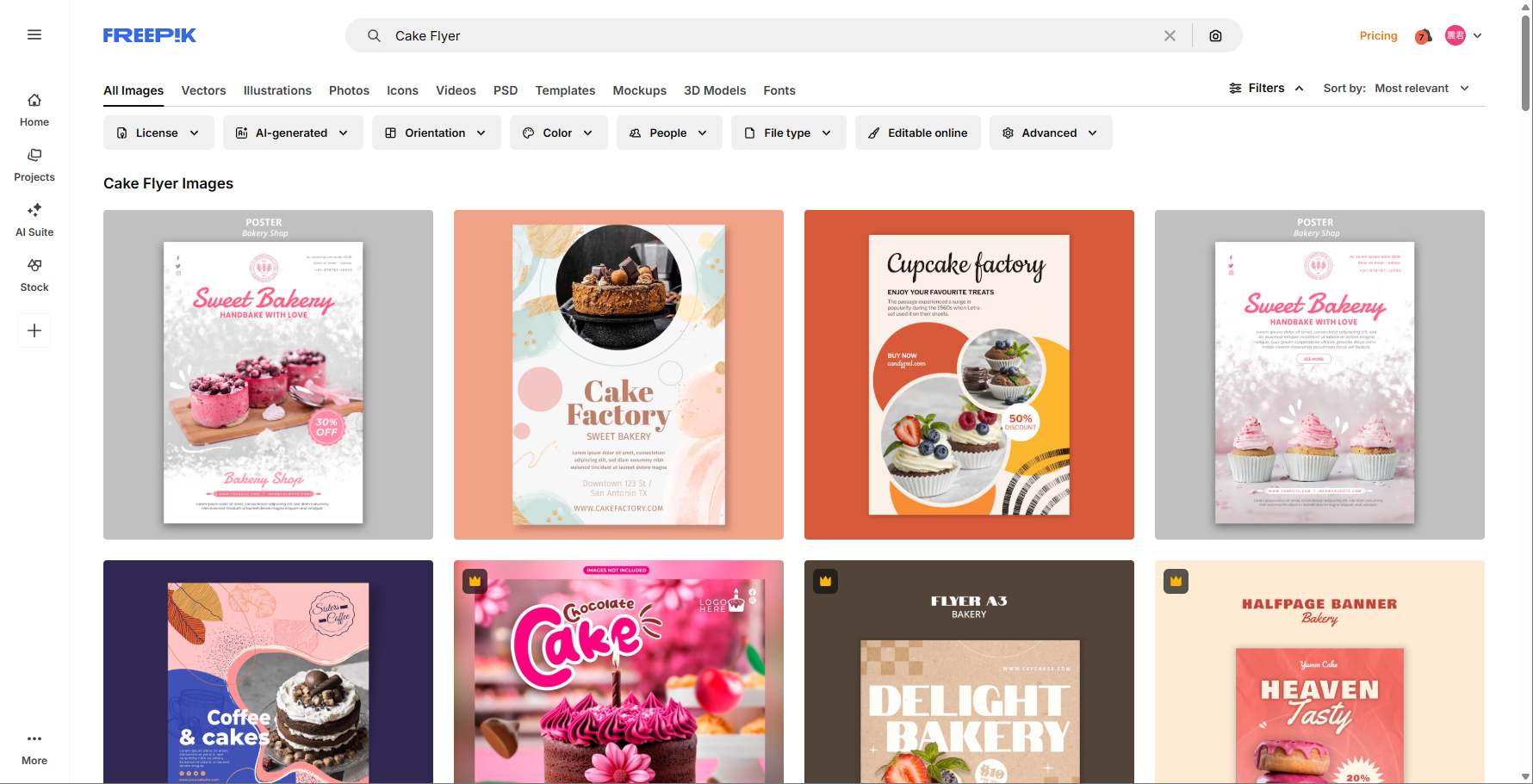 Interfaccia di Freepik
