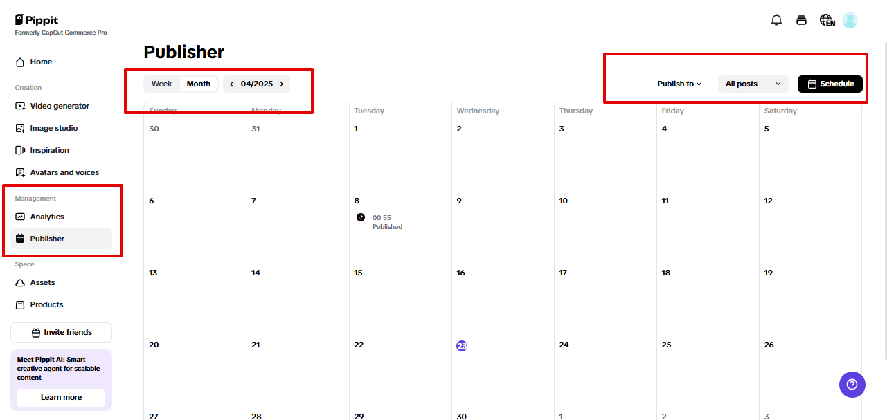 Awtomatikong publisher sa Pippit
