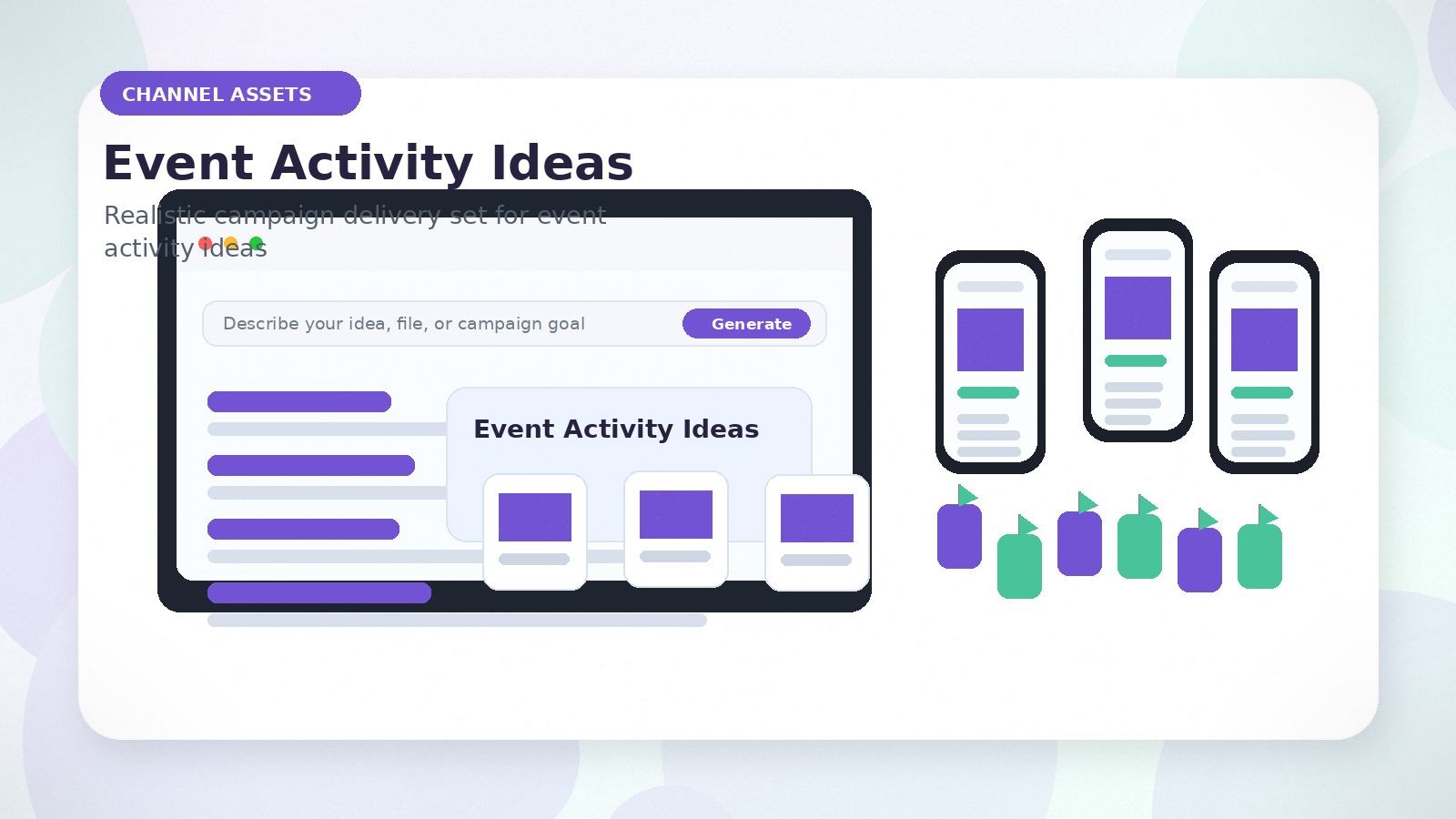Event Activity Ideas realistic channel assets visual for event activity ideas