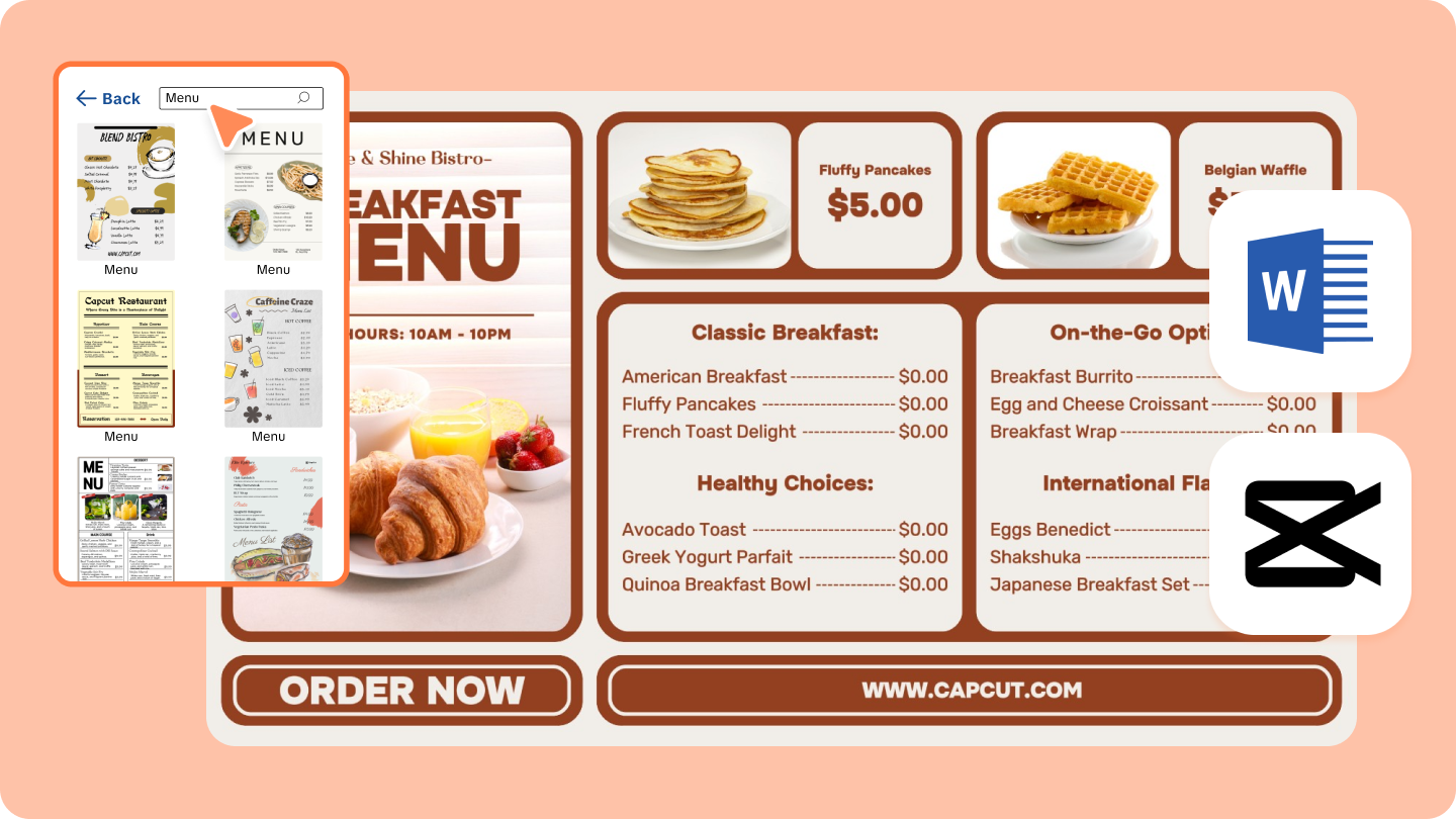 słowo szablonu menu