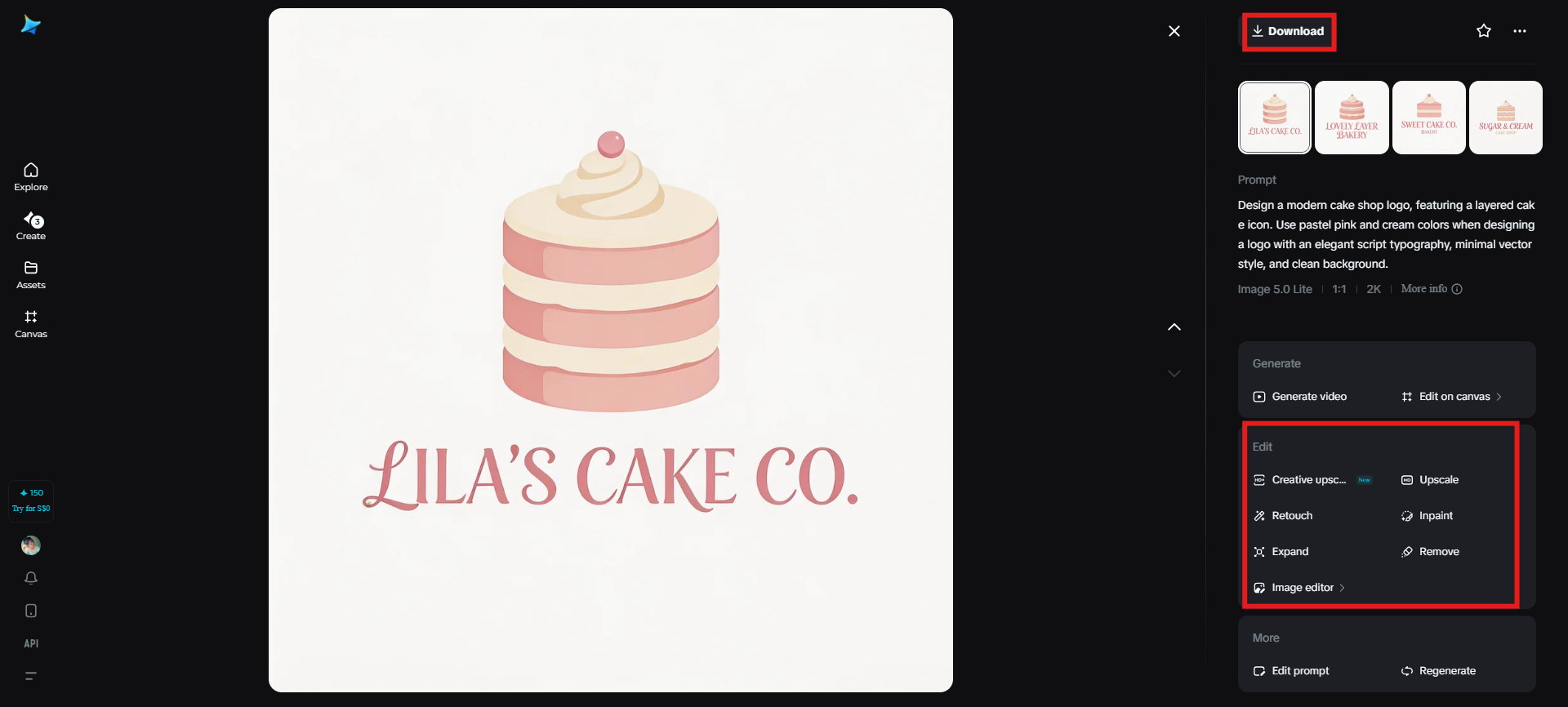 Refine and download the final cake logo image