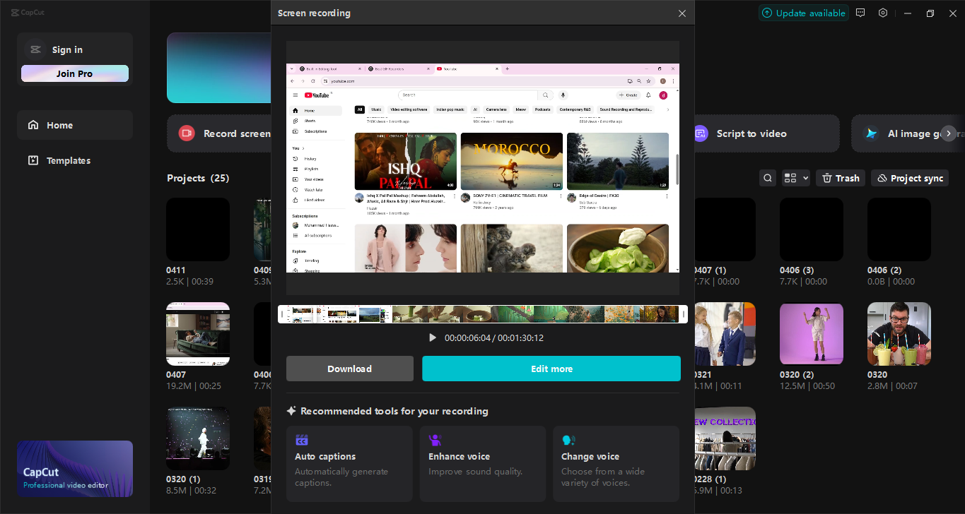 Ang interface ng CapCut desktop video editor - isa sa mga pinakamahusay na GIF recorder