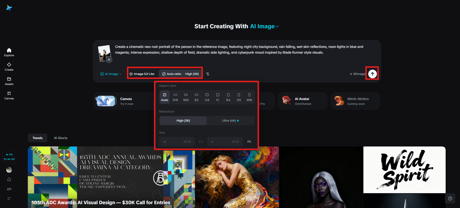 Select the image model and generate a portrait