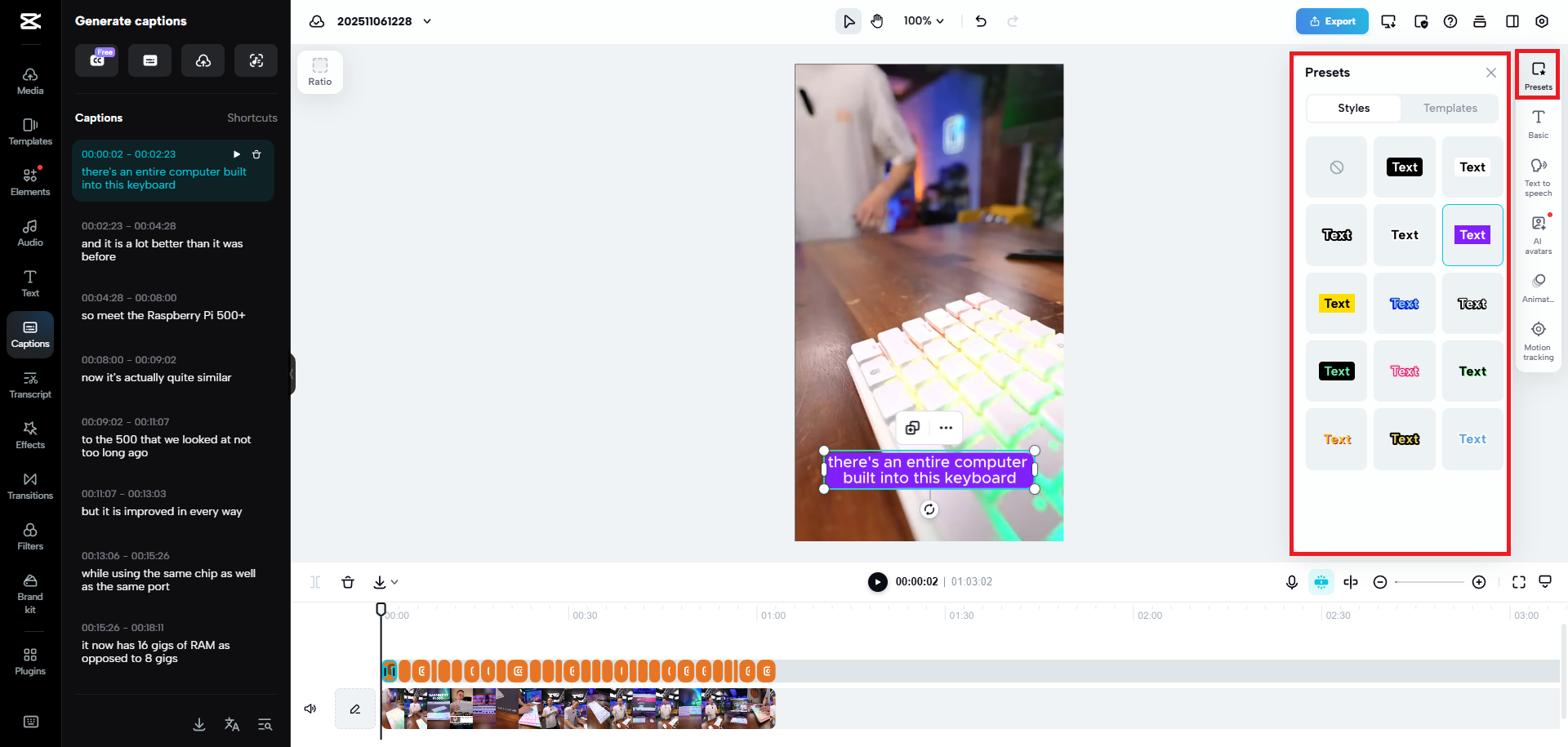 Change the style of your captions