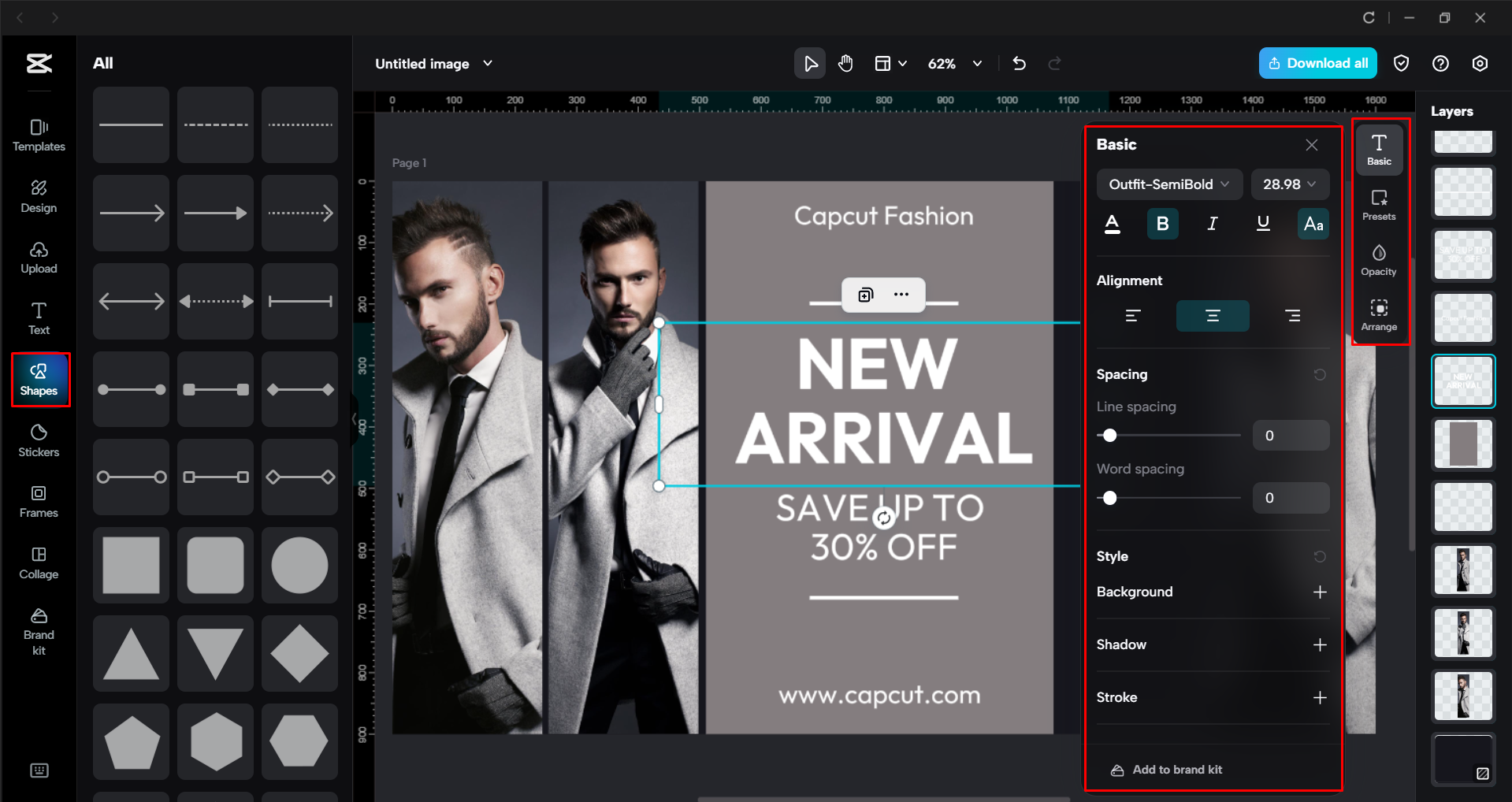 Editing the Twitter post template in the CapCut desktop video editor