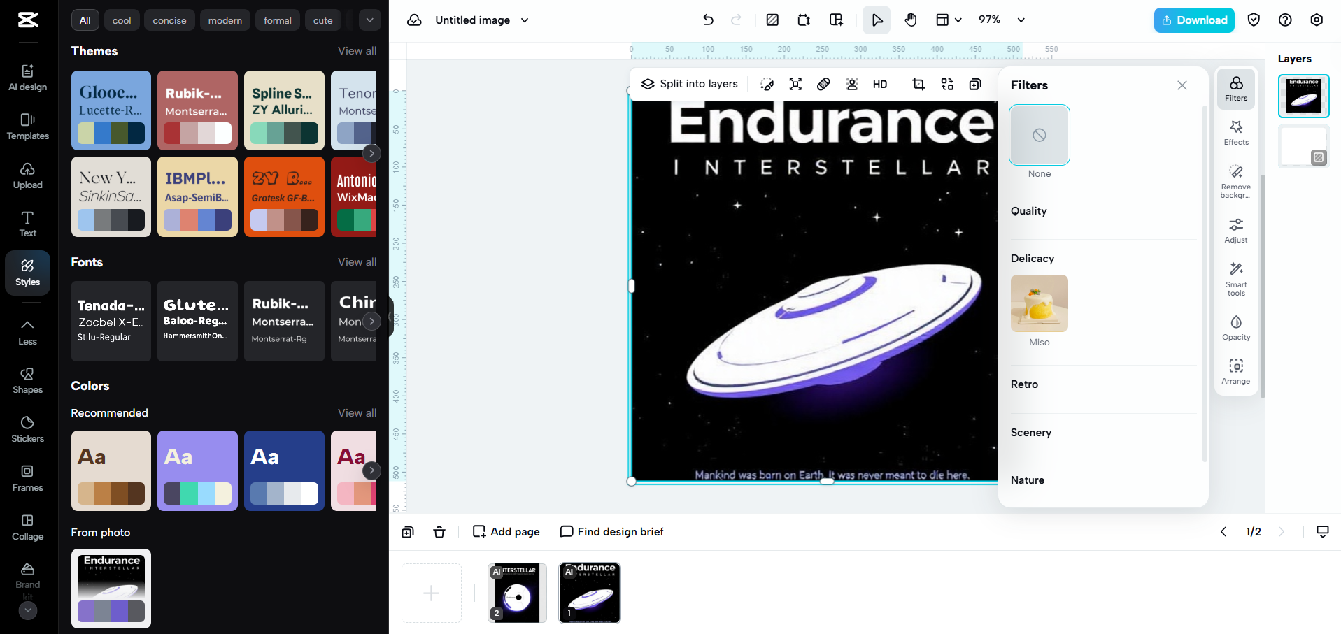 อินเทอร์เฟซของ CapCut Web - เครื่องมือสร้างโปสเตอร์ภาพยนตร์ด้วย AI ที่ใช้ง่าย