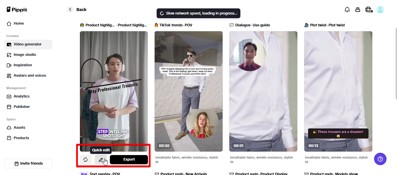 Exportar vídeo do Pippit
