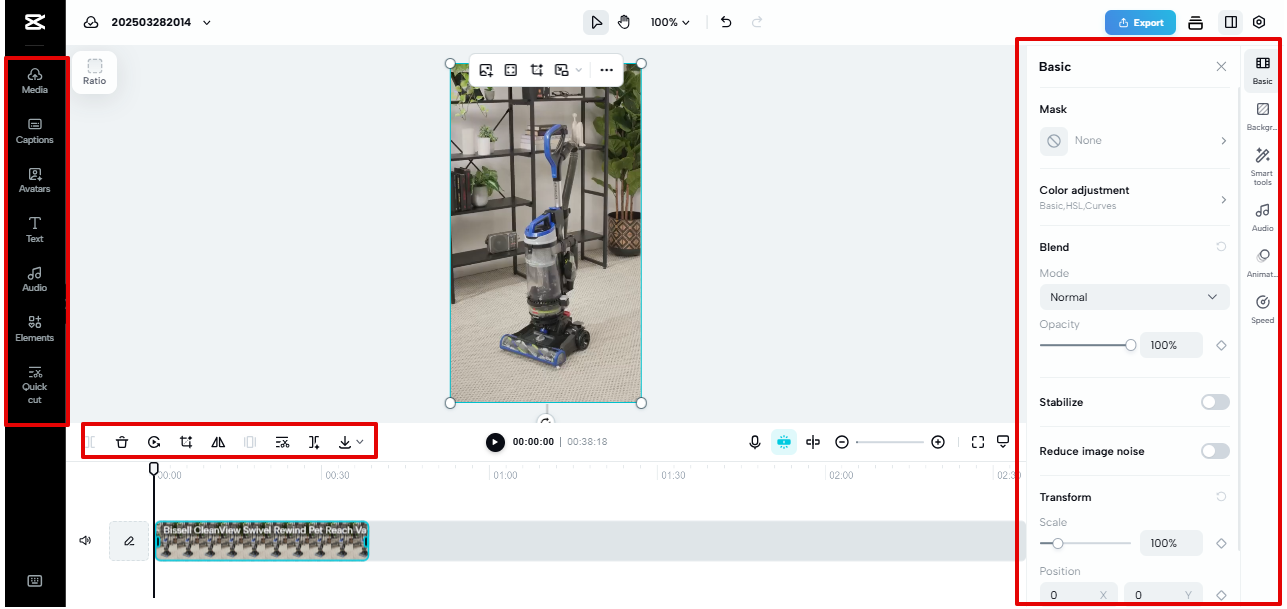 Editando vídeos no Pippit