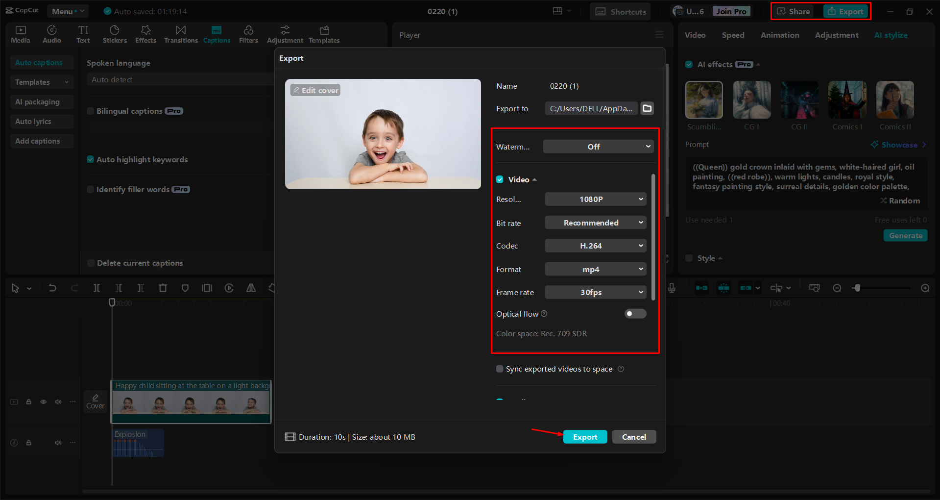 Exportieren eines Videos aus dem CapCut Desktop-Video-Editor