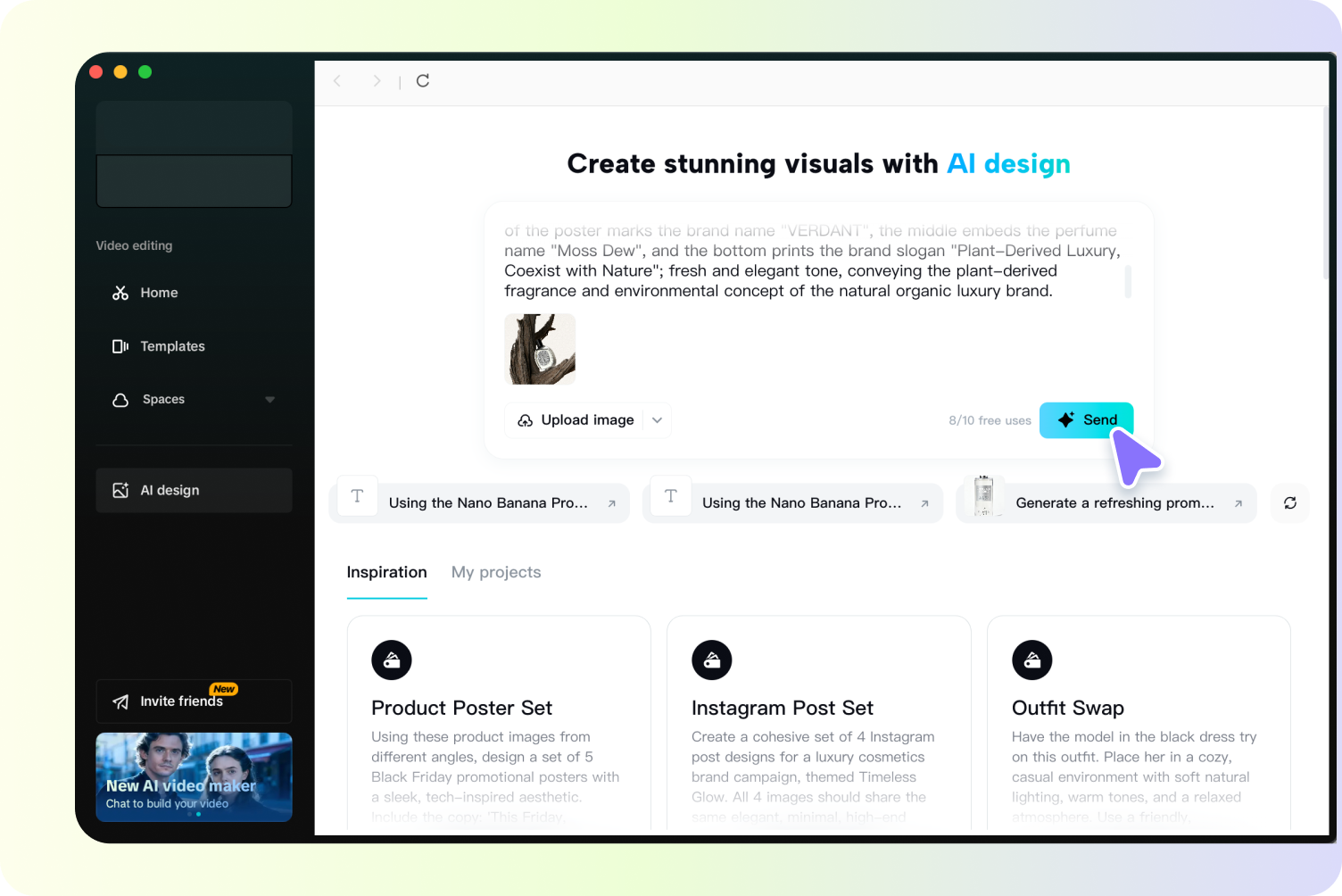 Uploading a product image using CapCut's AI ad generator