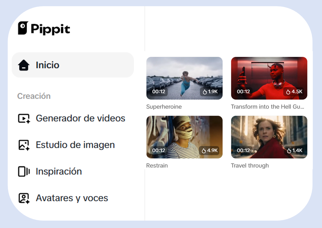 Elige una plantilla en la sección "Inspiración" de Pippit