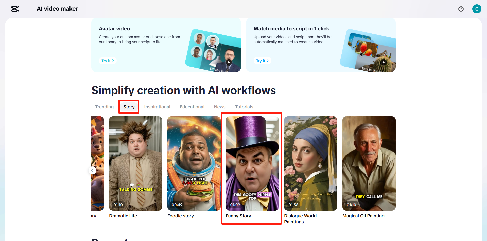 Pilih template cerita lucu