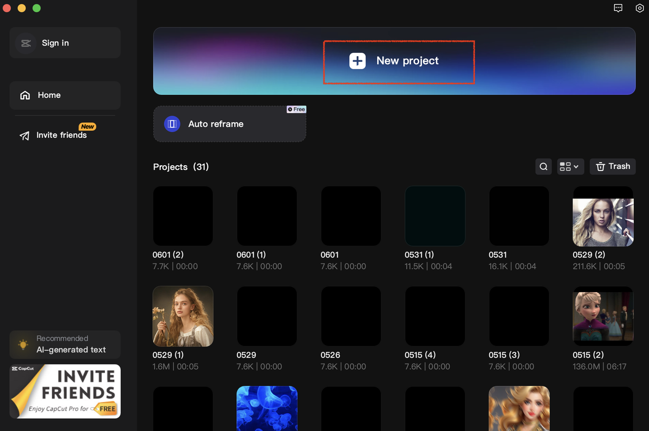 CapCut homepage