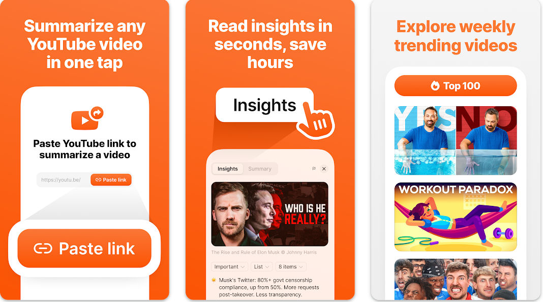 Interface do Eightify - um aplicativo popular para resumir vídeos no celular