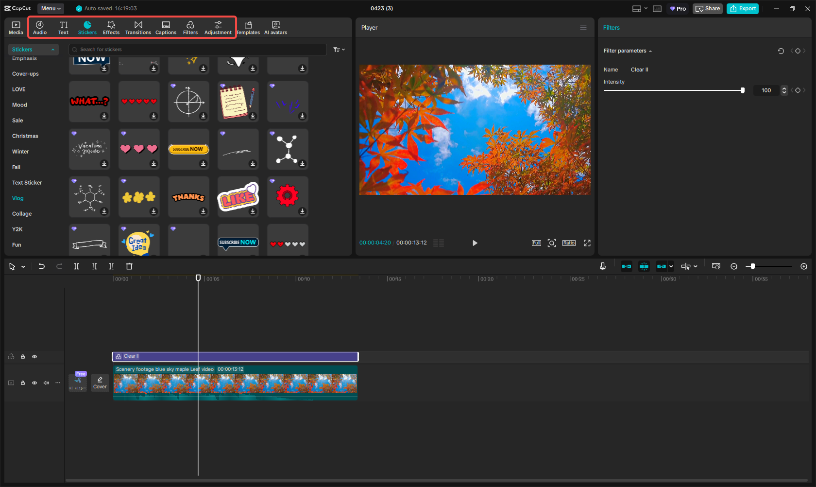 CapCut's rich video editing tools