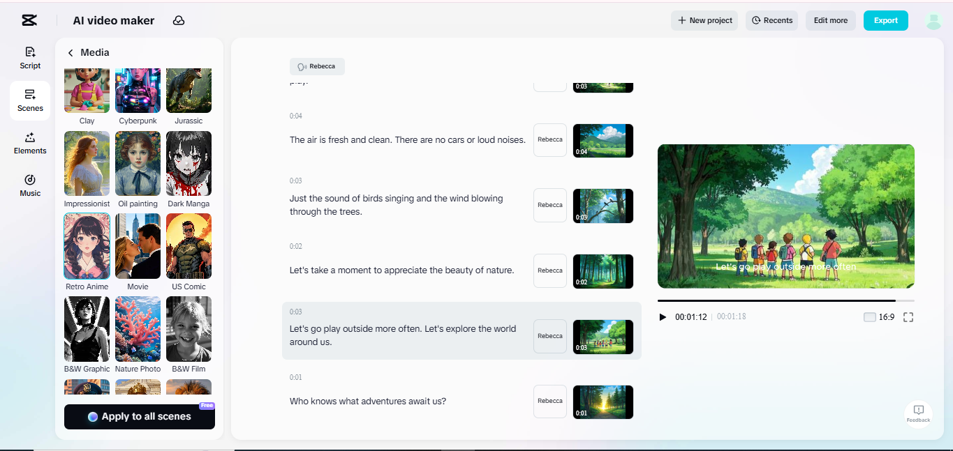 Die Benutzeroberfläche des CapCut Online-Video-Editors mit seinem KI-Videomacher-Tool