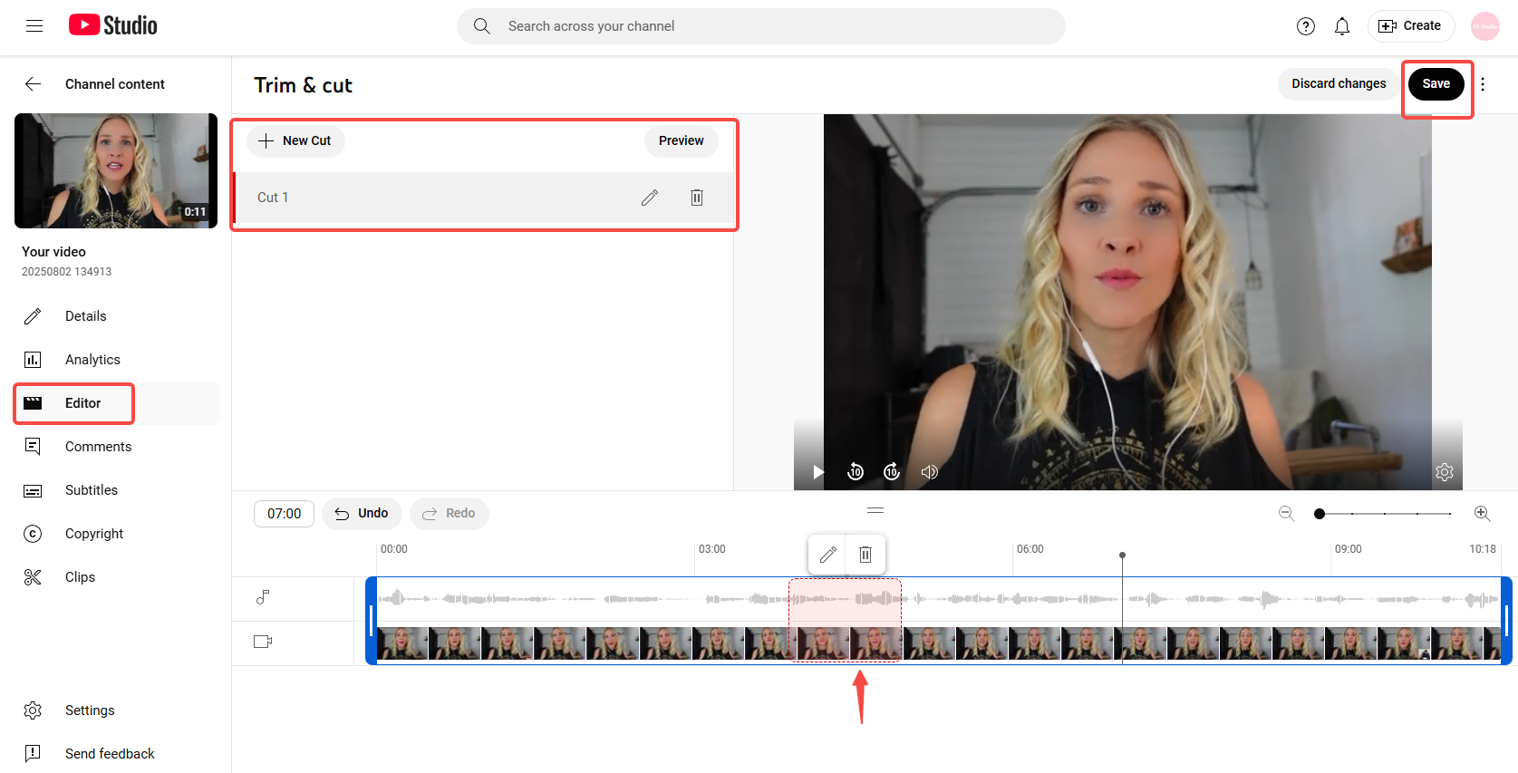 Trimming the video