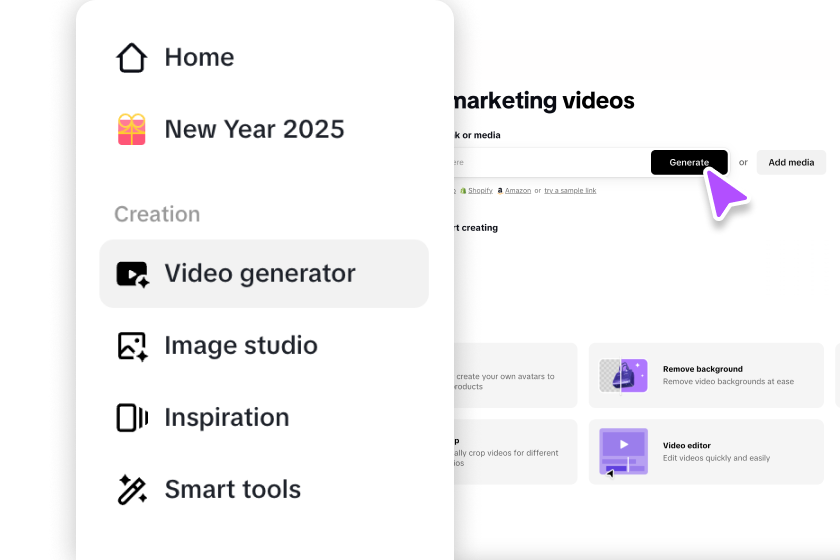 Pippit's Link to Video interface showing URL input and video generation options