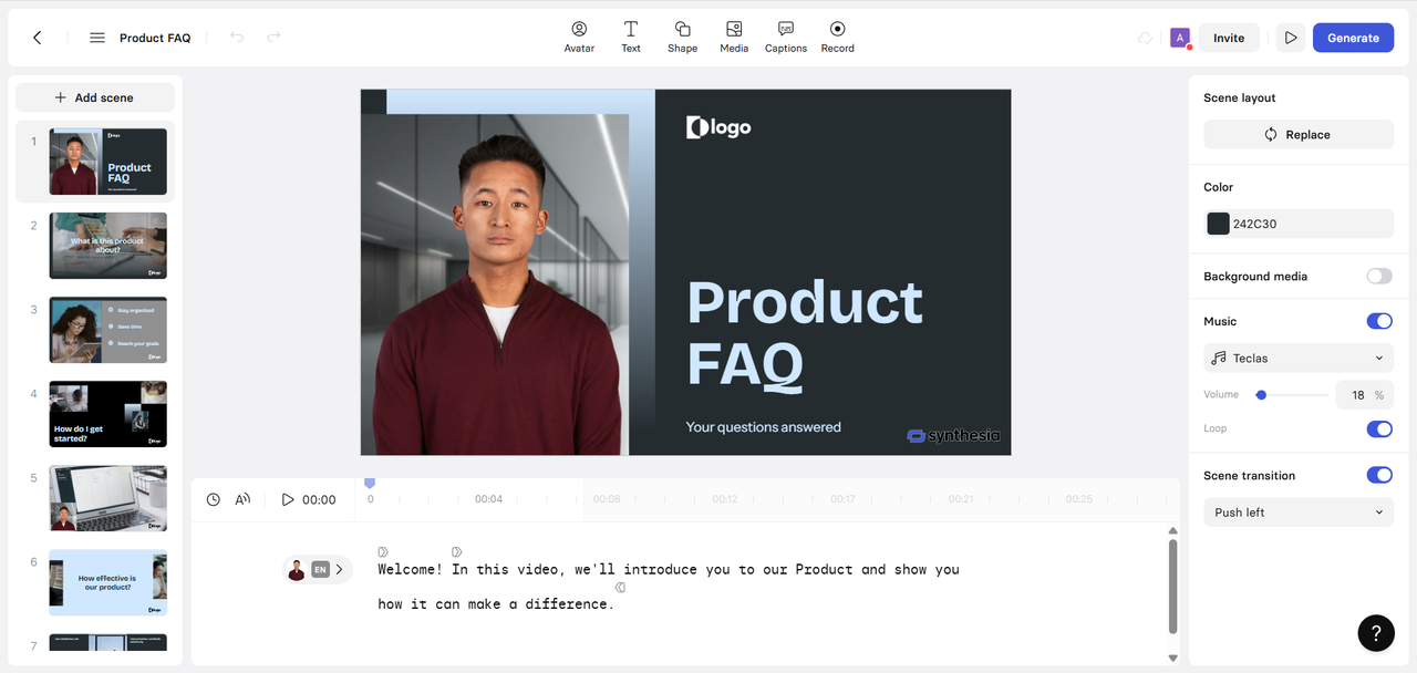 Synthesia AI video editor
